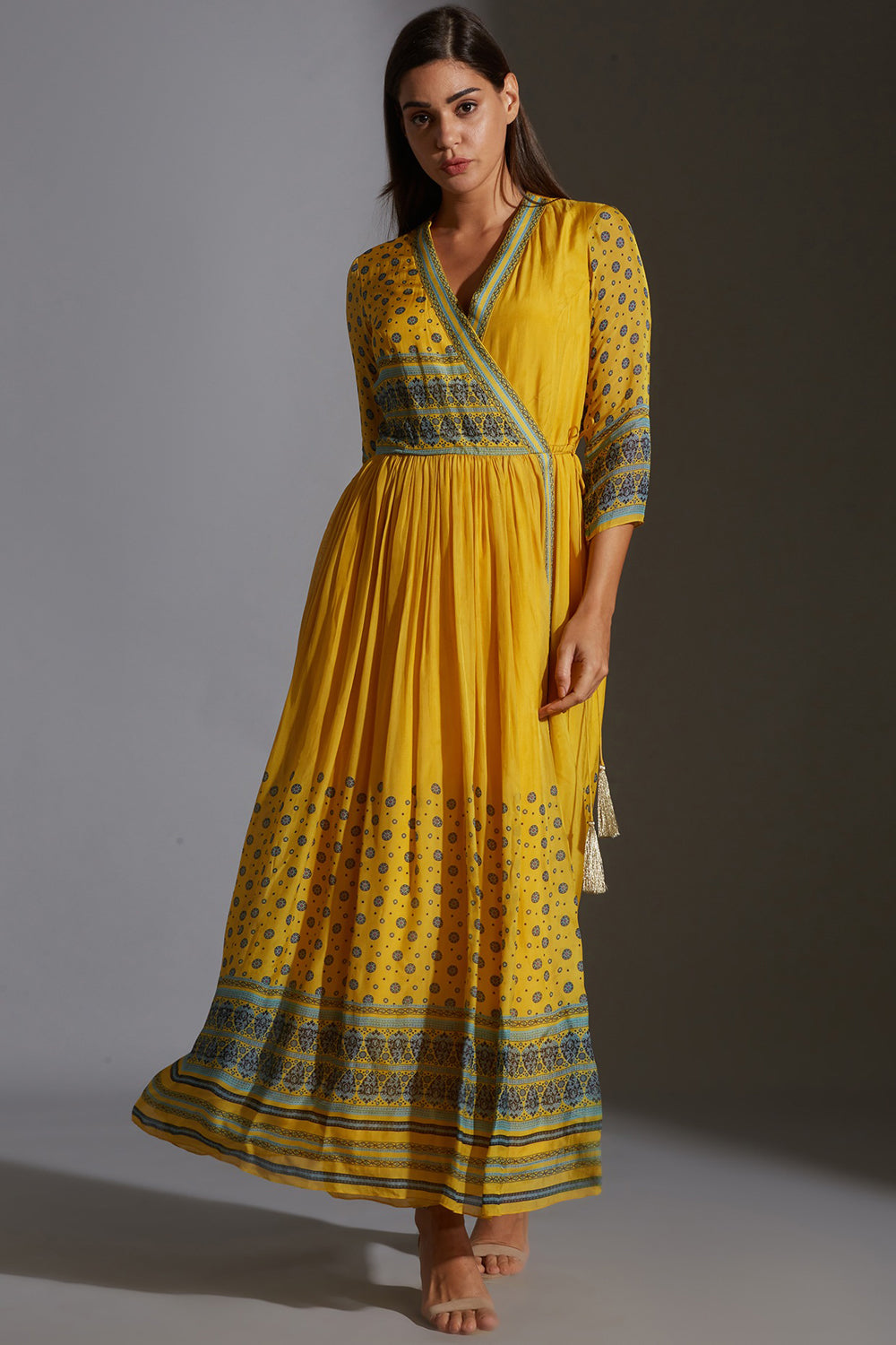 Sanganer Printed Overlap Gathered Dress