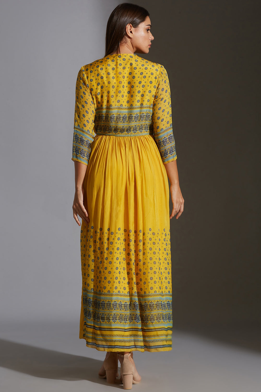 Sanganer Printed Overlap Gathered Dress