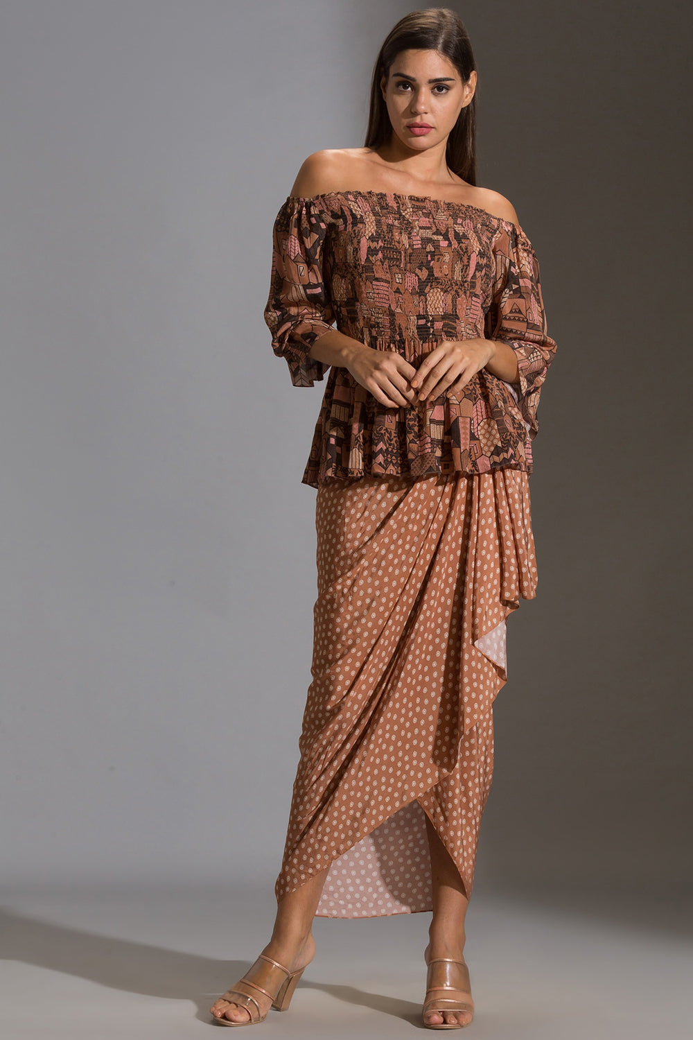 Maskan Off-Shoulder Top With Drape Skirt