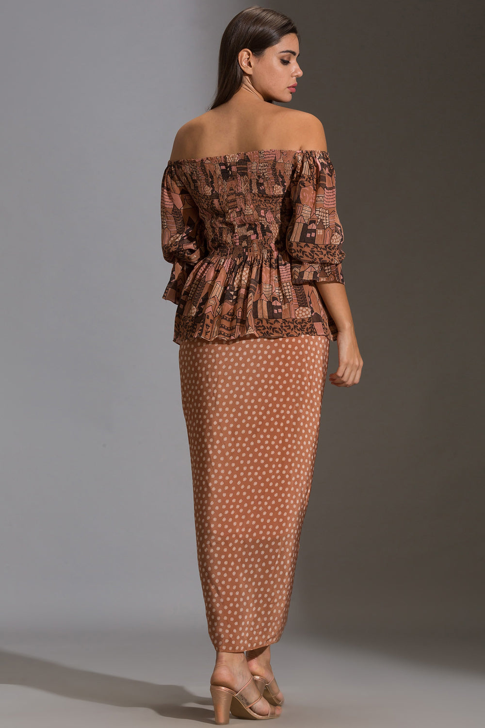 Maskan Off-Shoulder Top With Drape Skirt