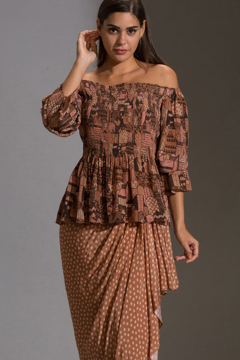 Maskan Off-Shoulder Top With Drape Skirt