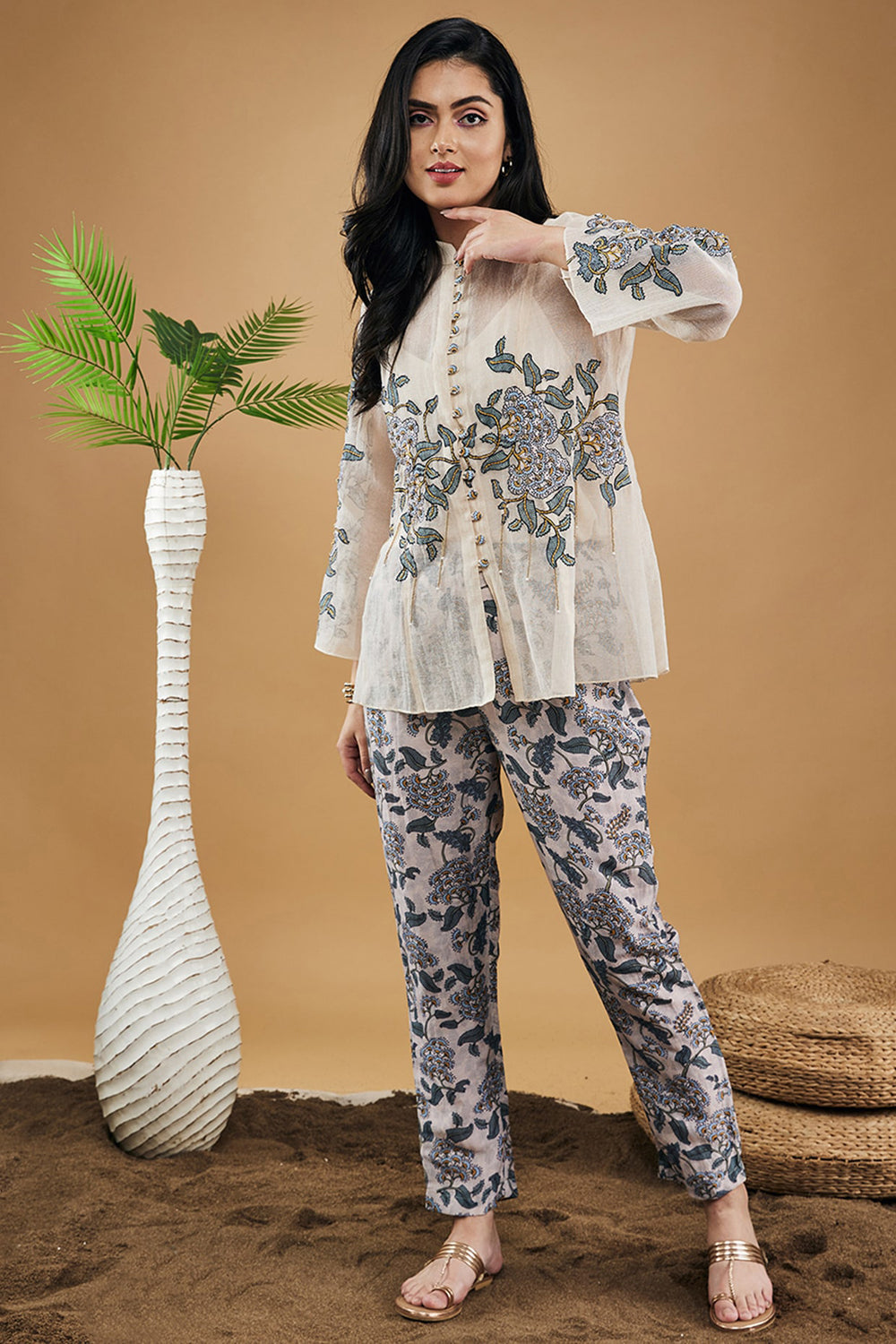 Yasmin Applique Shirt Top With Pants