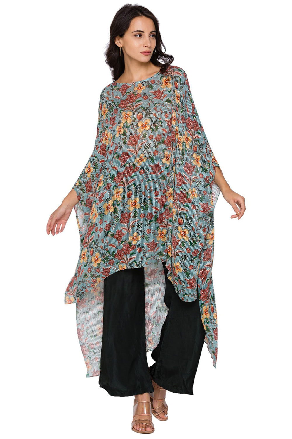 Azalea Floral Printed Kaftan Asymmetrical Top With Pants