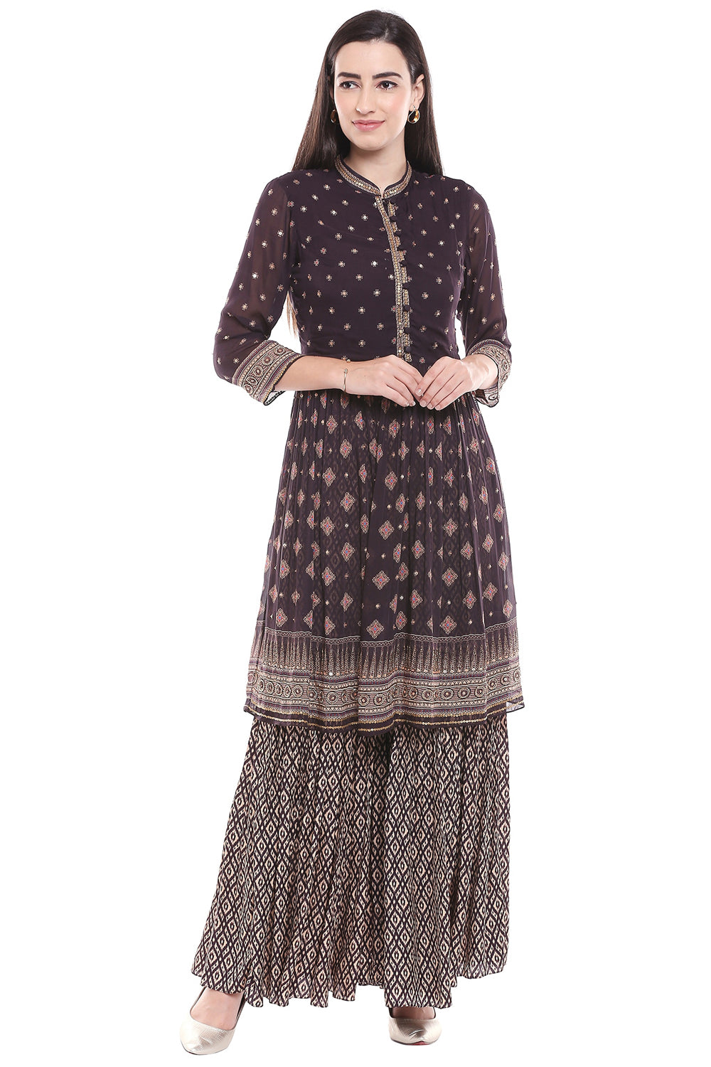 Afreen Printed Top With Ikat Printed Sharara Pant