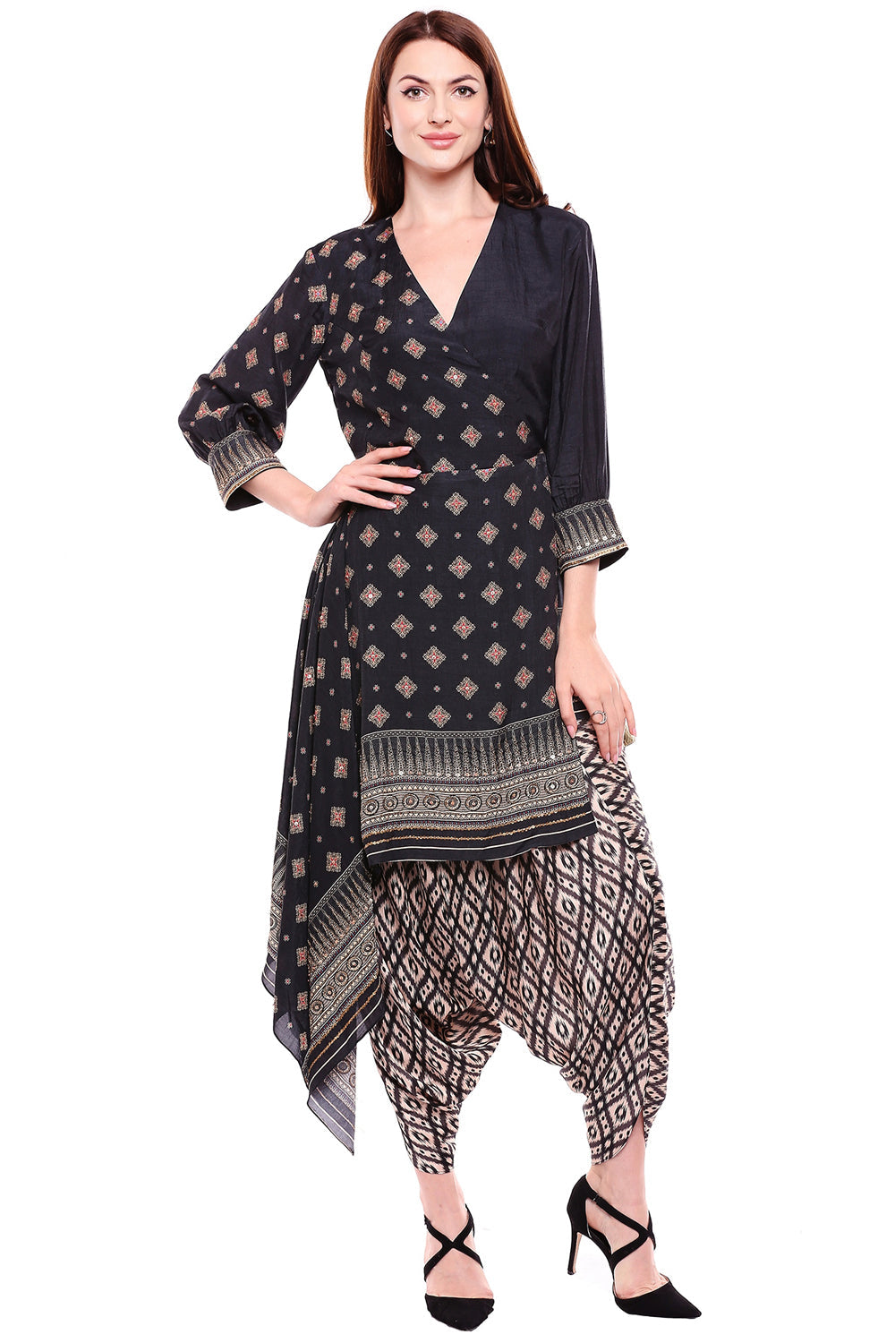 Afreen Printed Overlap Kurta With Dhooti Set