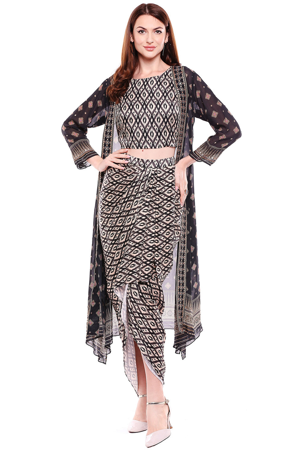 Afreen Printed Skirt Set With Embroidred Jacket