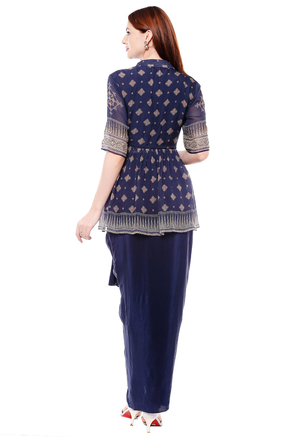 Afreen Printed Top With Drape Skirt