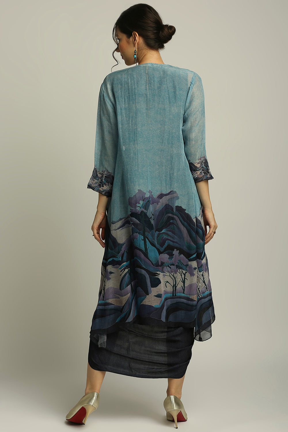 Conversational Printed Drape Dress With Jacket