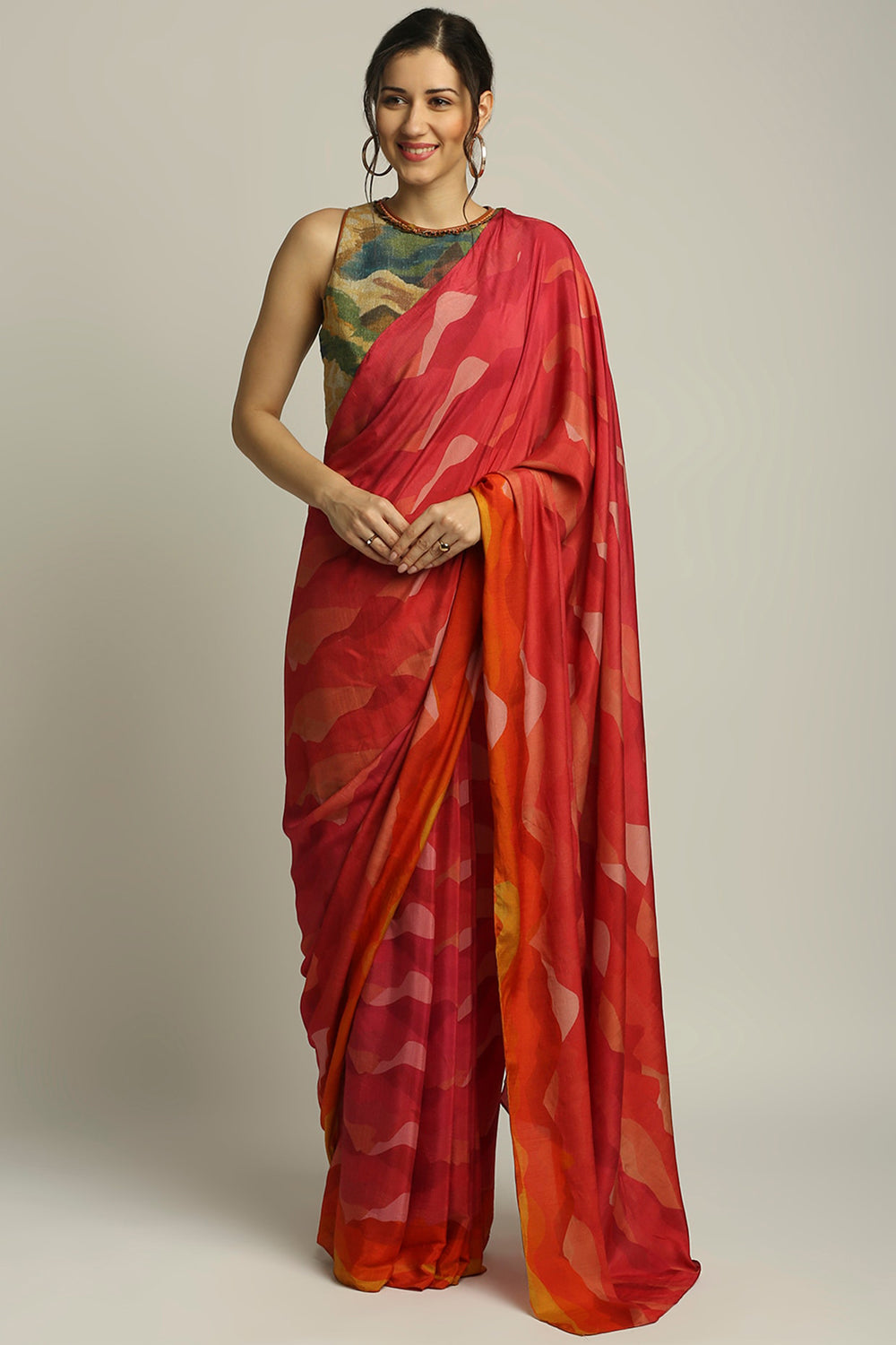 Dune Shadow Printed Pre-Stitched Saree With Blouse