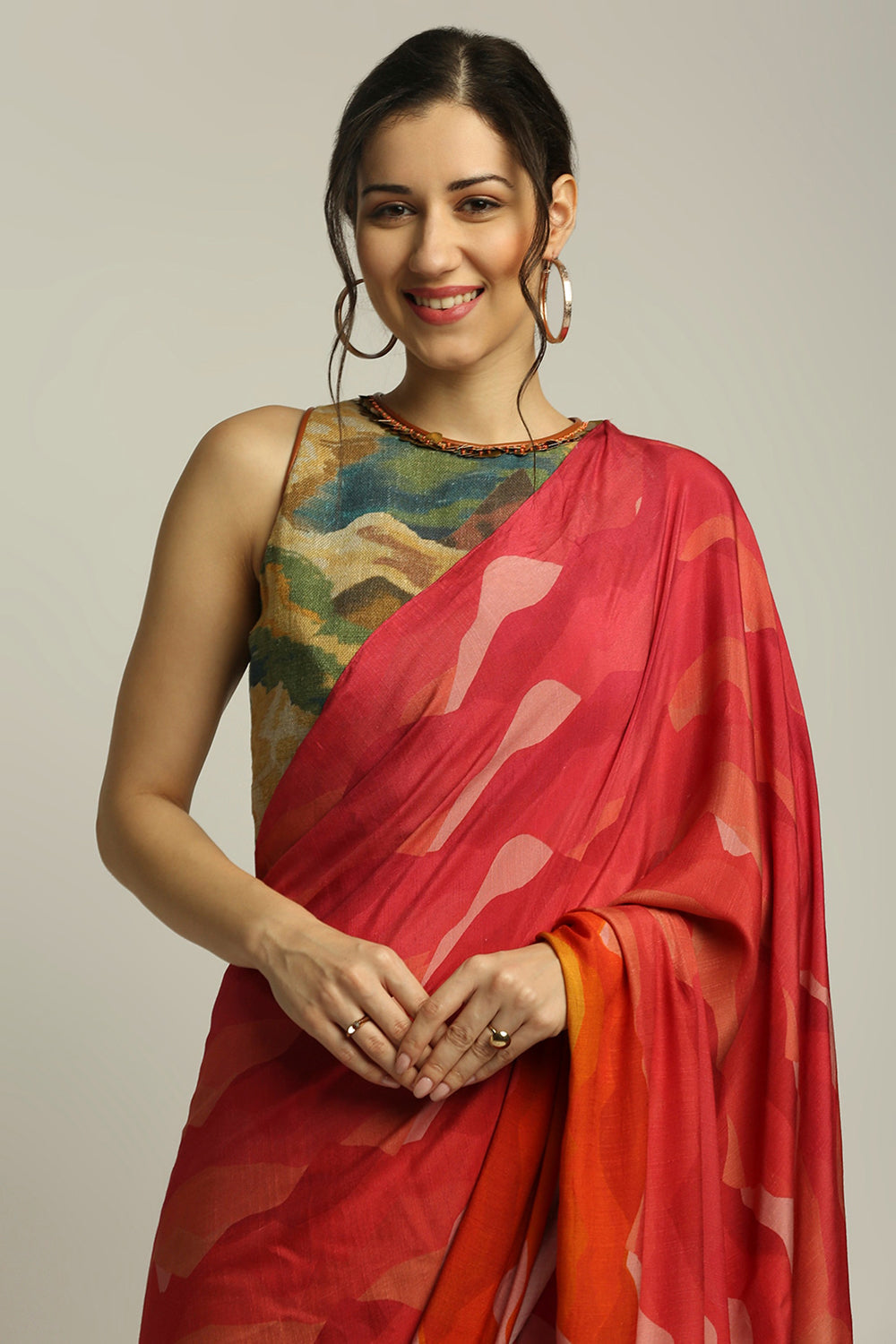Dune Shadow Printed Pre-Stitched Saree With Blouse