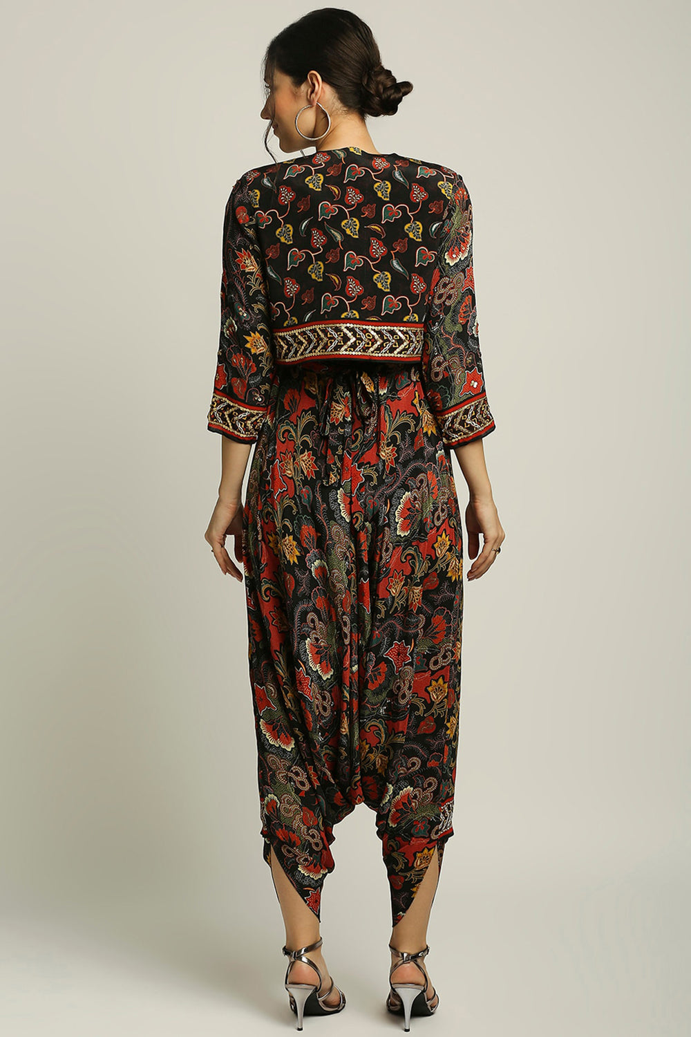 Batik Printed Dhoti Style Jumpsuit With Jacket