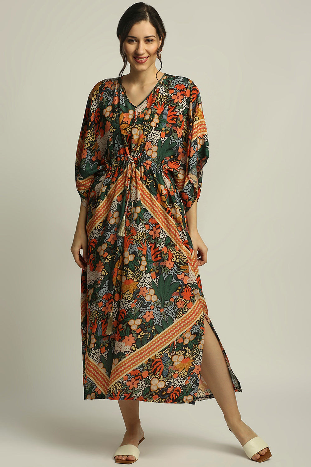 Forest Groove Printed Dress With Tie-Up