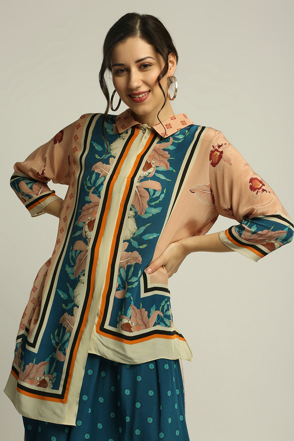 Orchid Bloom Printed High-Low Shirt With Pant