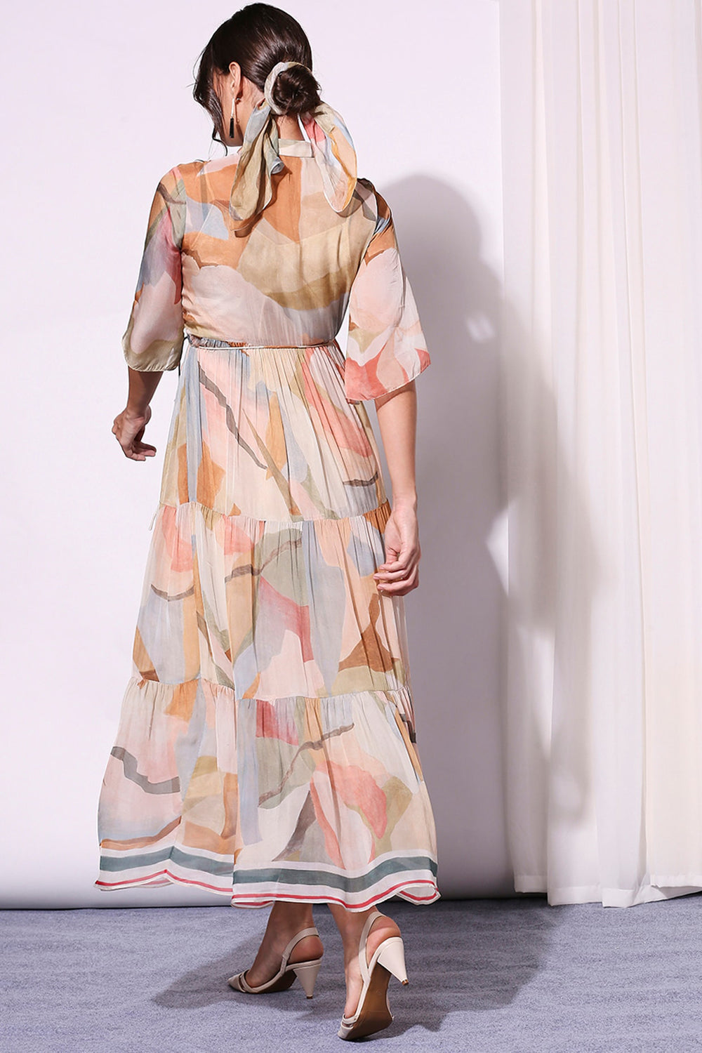 MultiColored Conversational Printed Tiered Dress