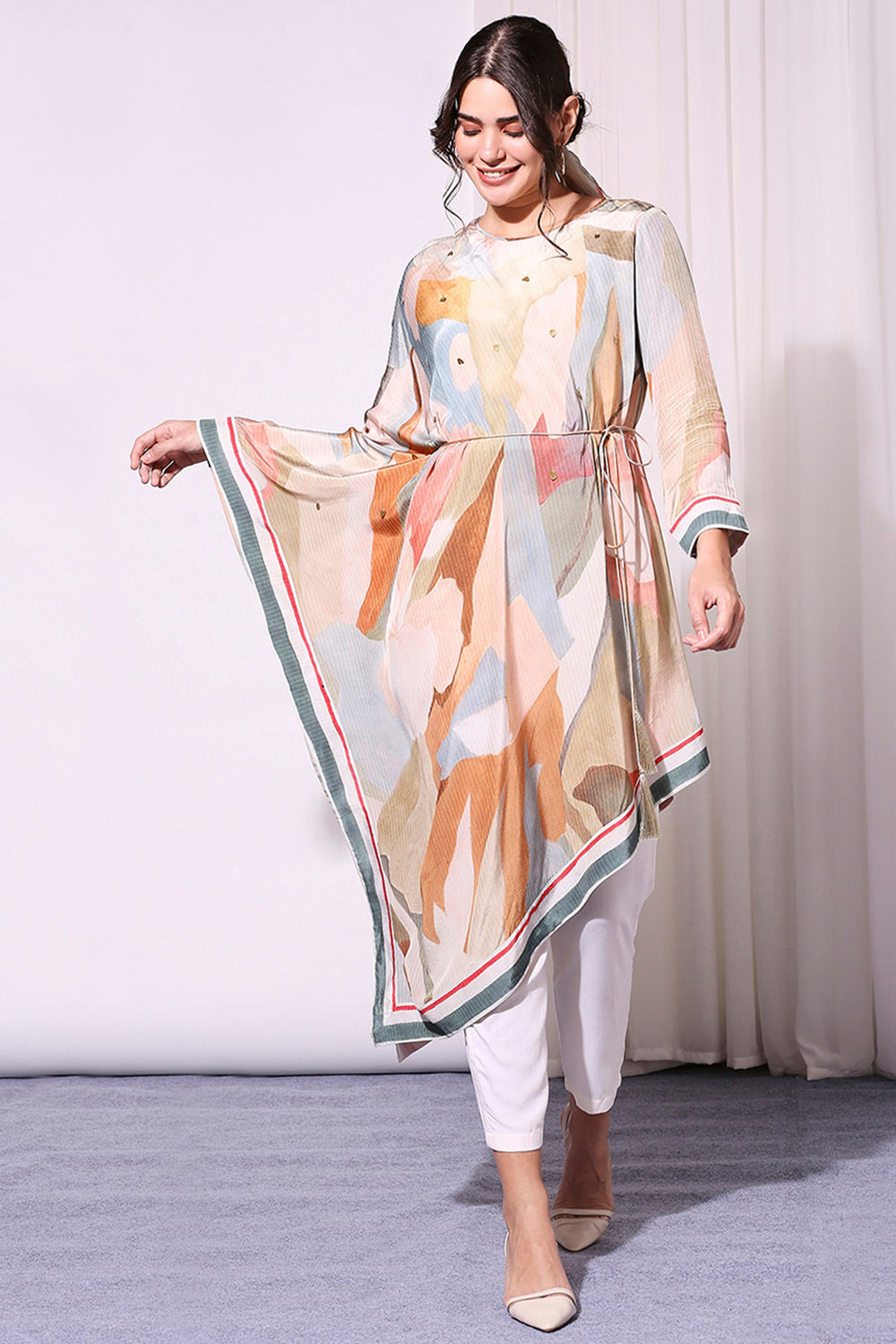 Conversational Printed Asymmetric Kurta Set