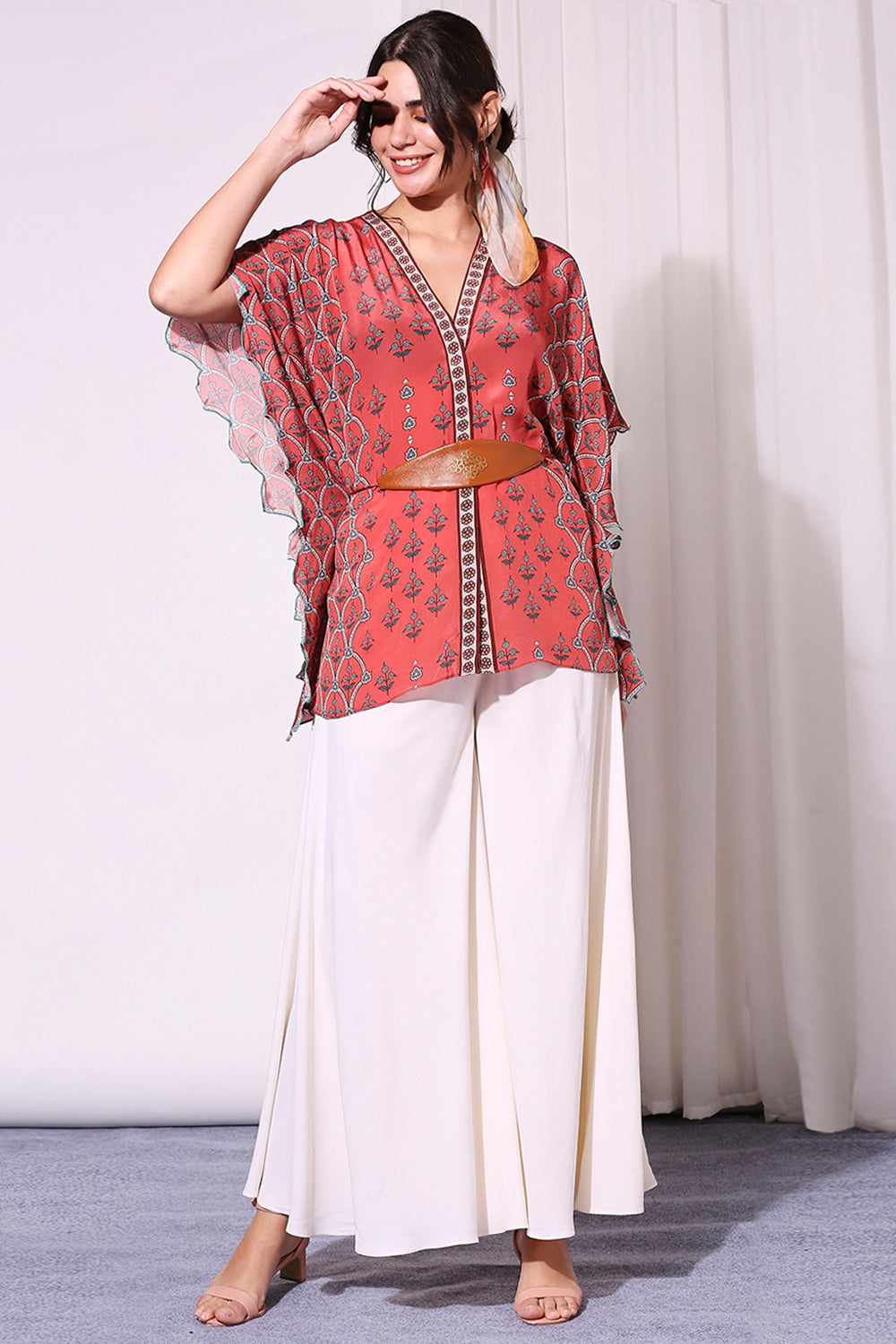 Ethnic Floral Printed Kaftaan Top And Pants