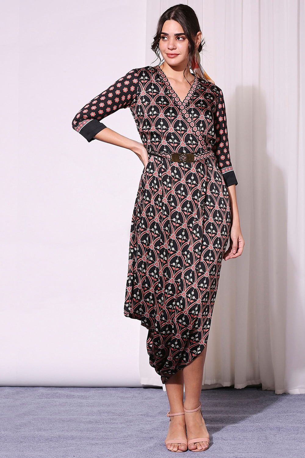 Ethnic Folklore Printed Drape Dress