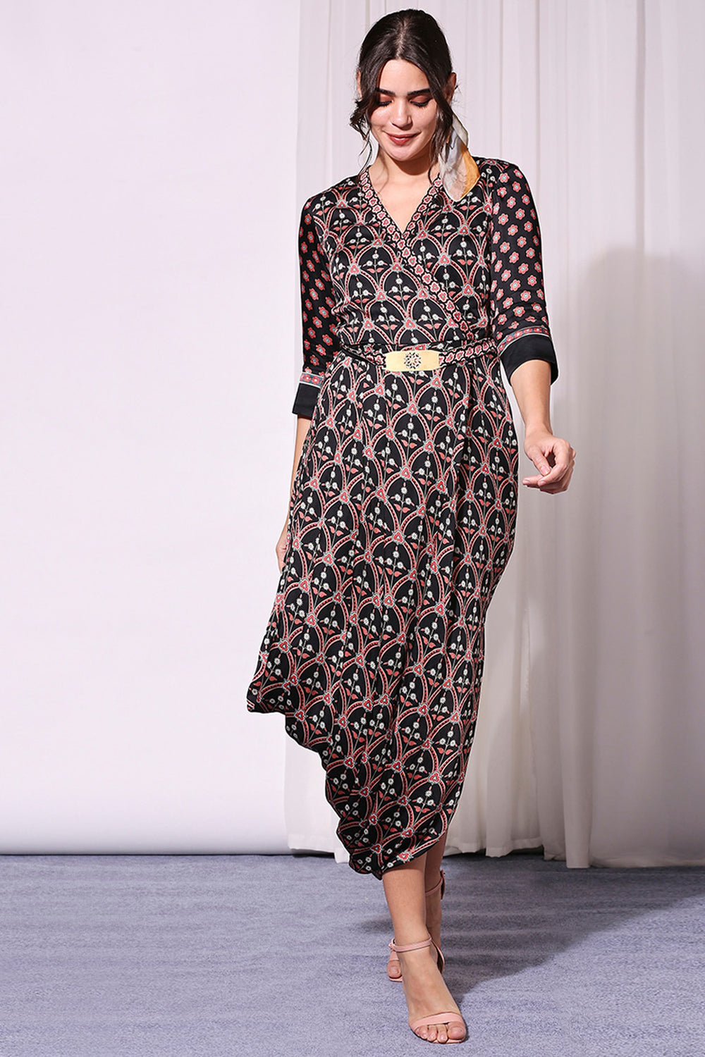 Ethnic Folklore Printed Drape Dress