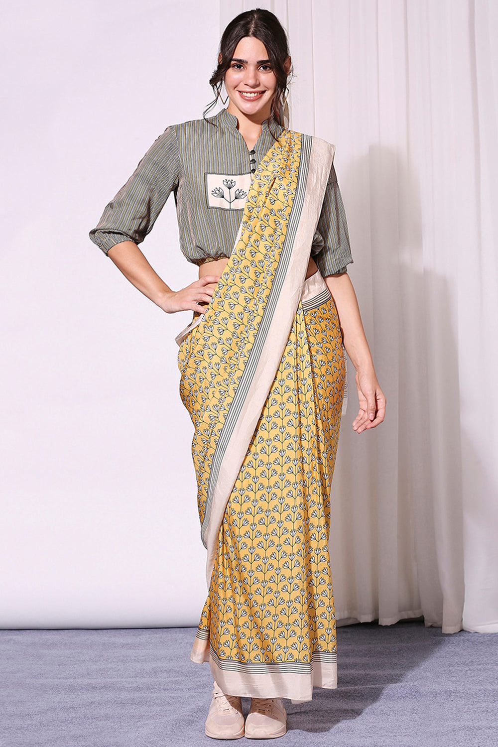 Summer Florals Printed Pre-Stitched Saree