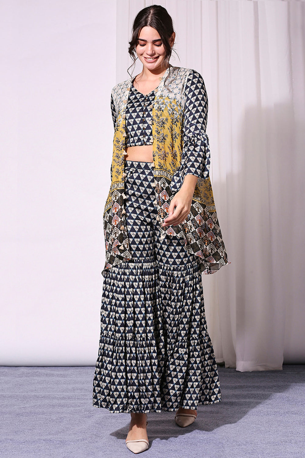 Applique Printed Sharara Set