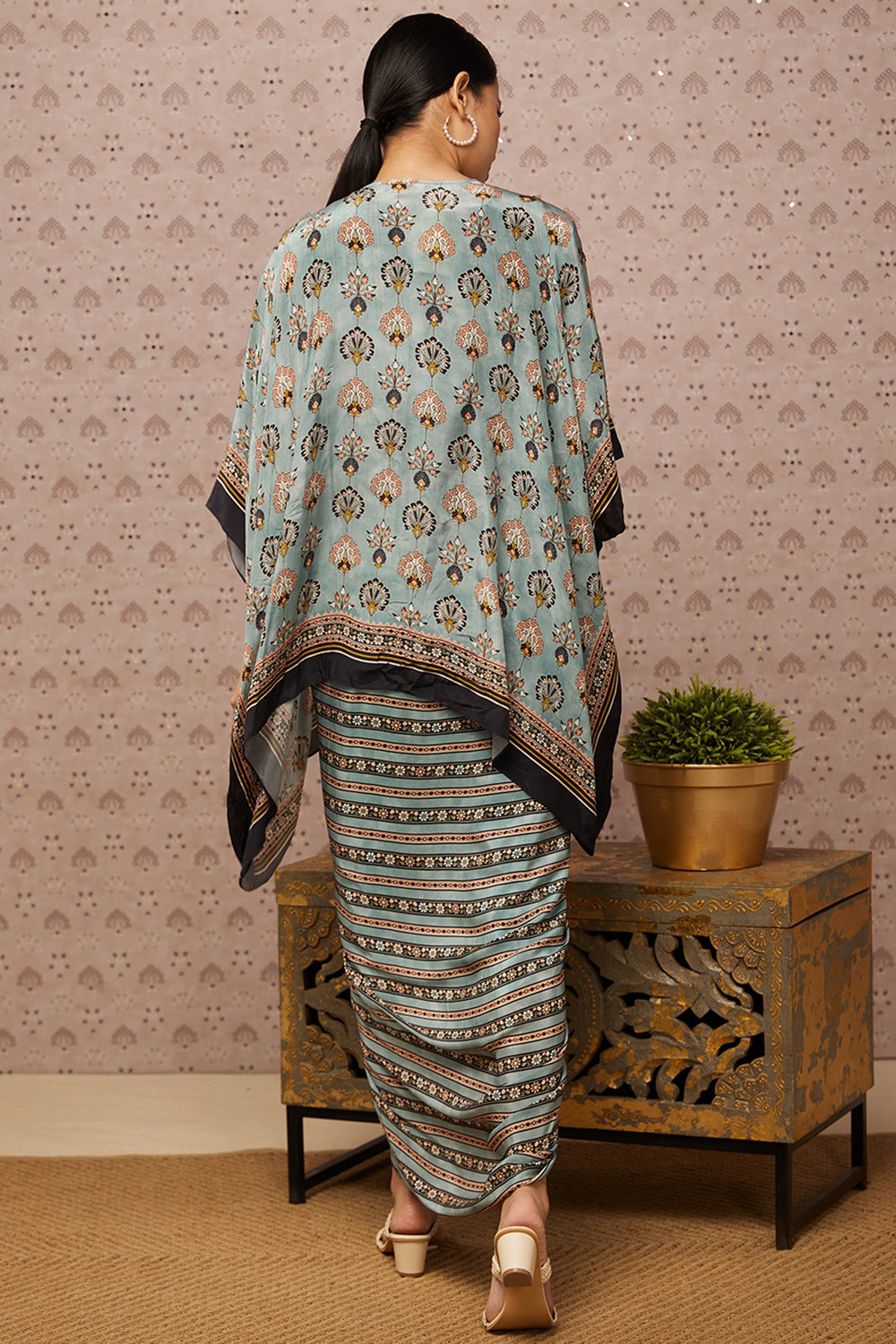 Sarouk Embroidered Drape Dress With Cape