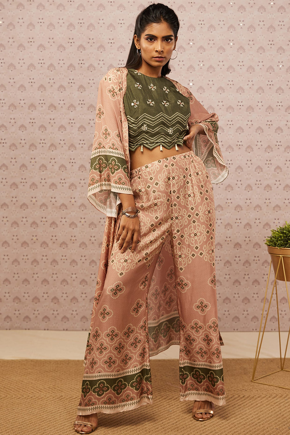 Bandhej Printed Co-Ord Set With Jacket