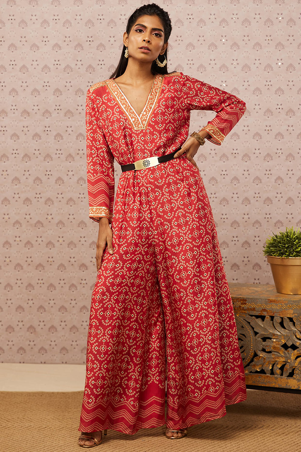 Bandhej Printed Jumpsuit With Belt