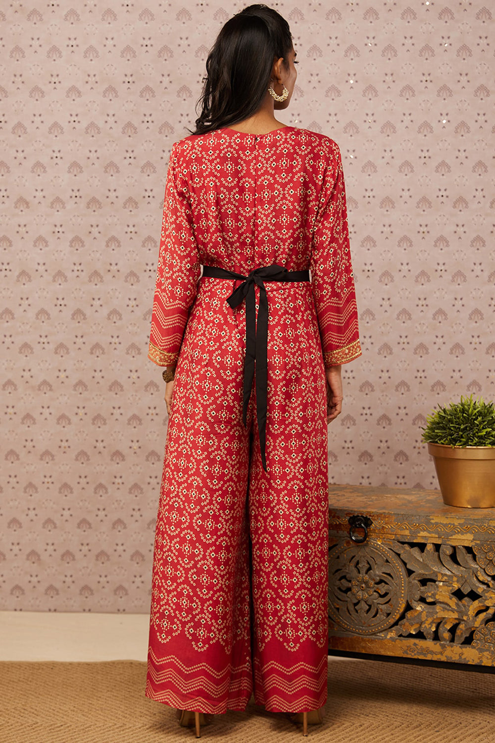 Bandhej Printed Jumpsuit With Belt