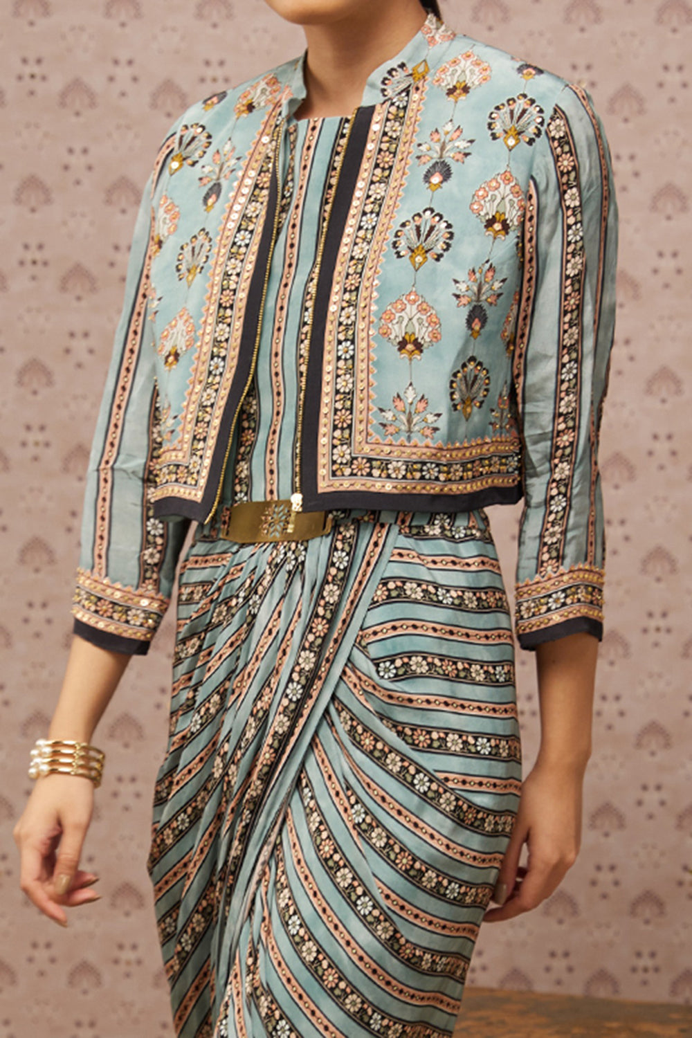 Sarouk Printed Drape Dress With Jacket