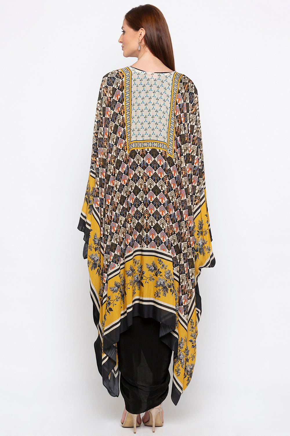 Applique Dress With Printed Cape