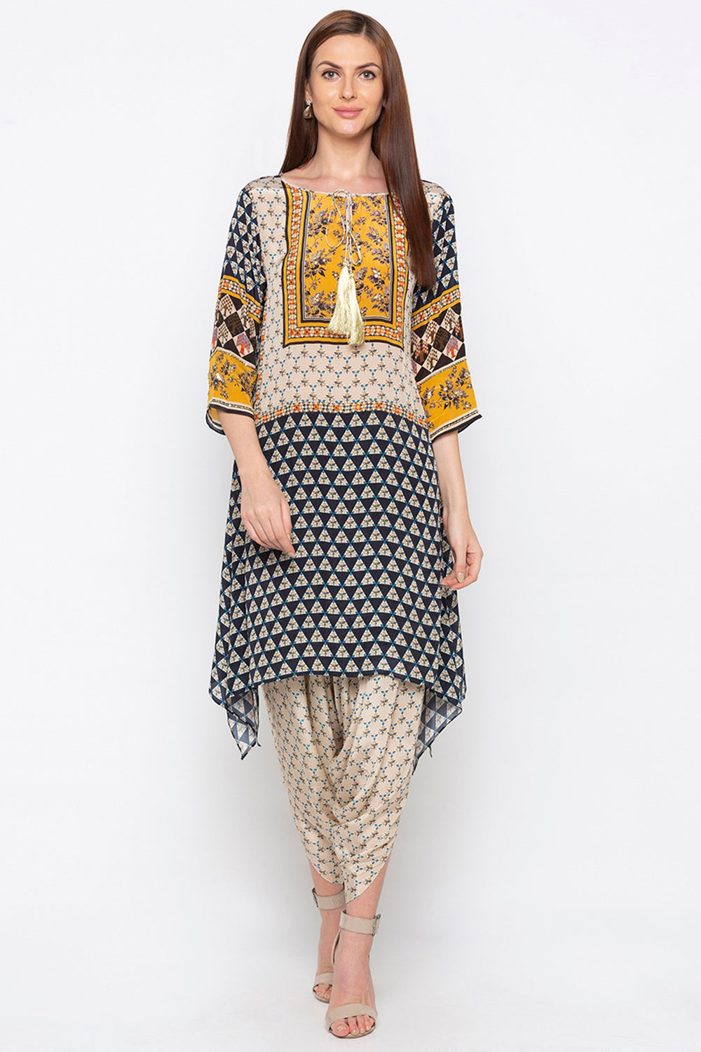 Applique Printed Dhoti Set