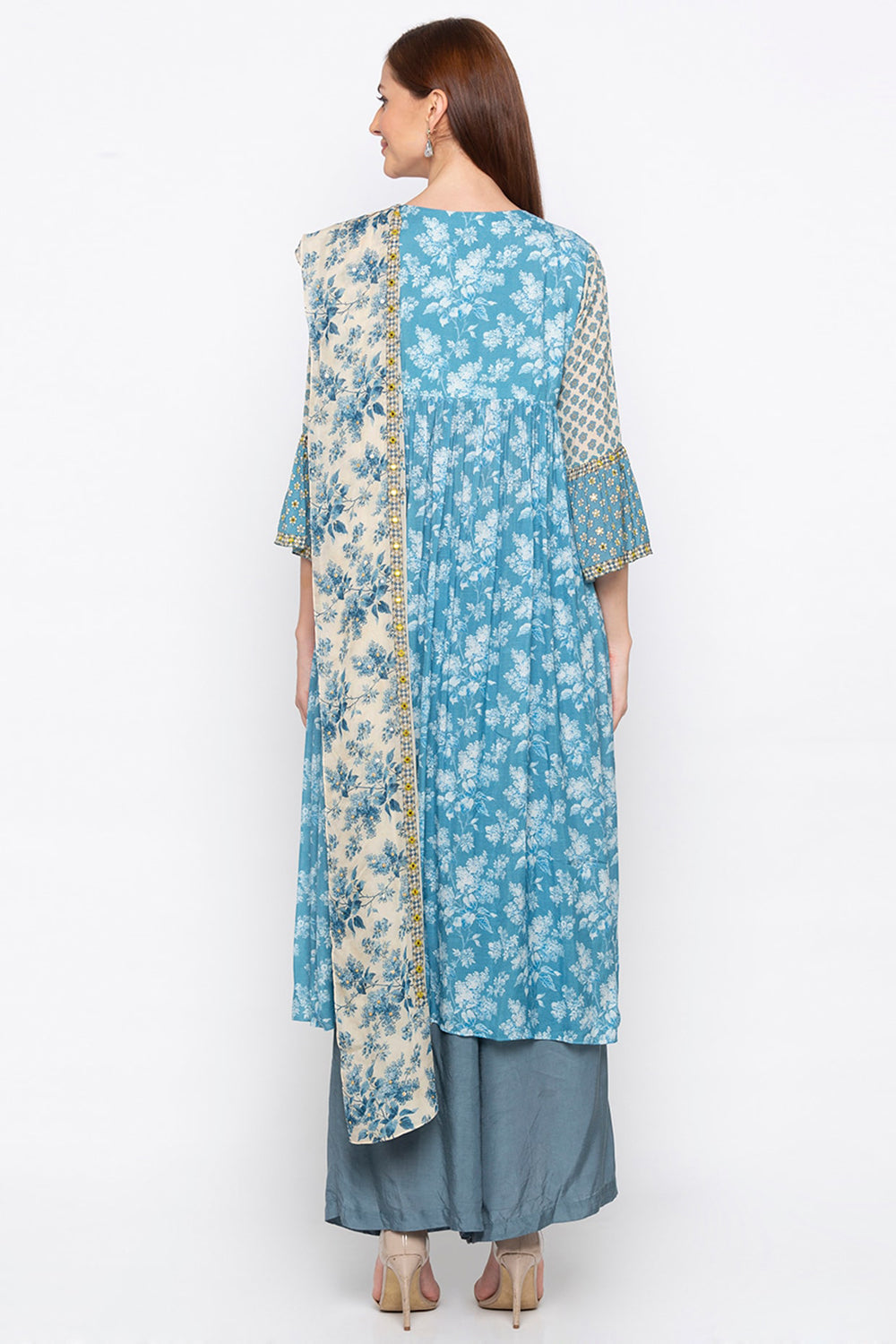 Applique Floral Palazzo Suit With Dupatta - Main Image