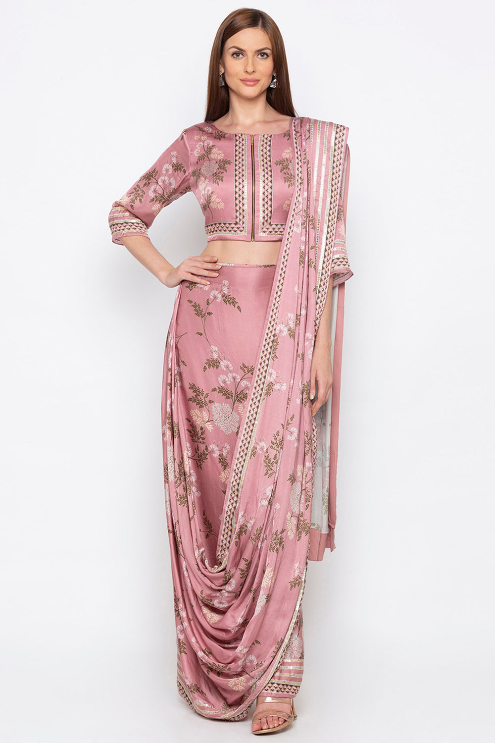 Printed Jacket With Drape Sarees Skirts