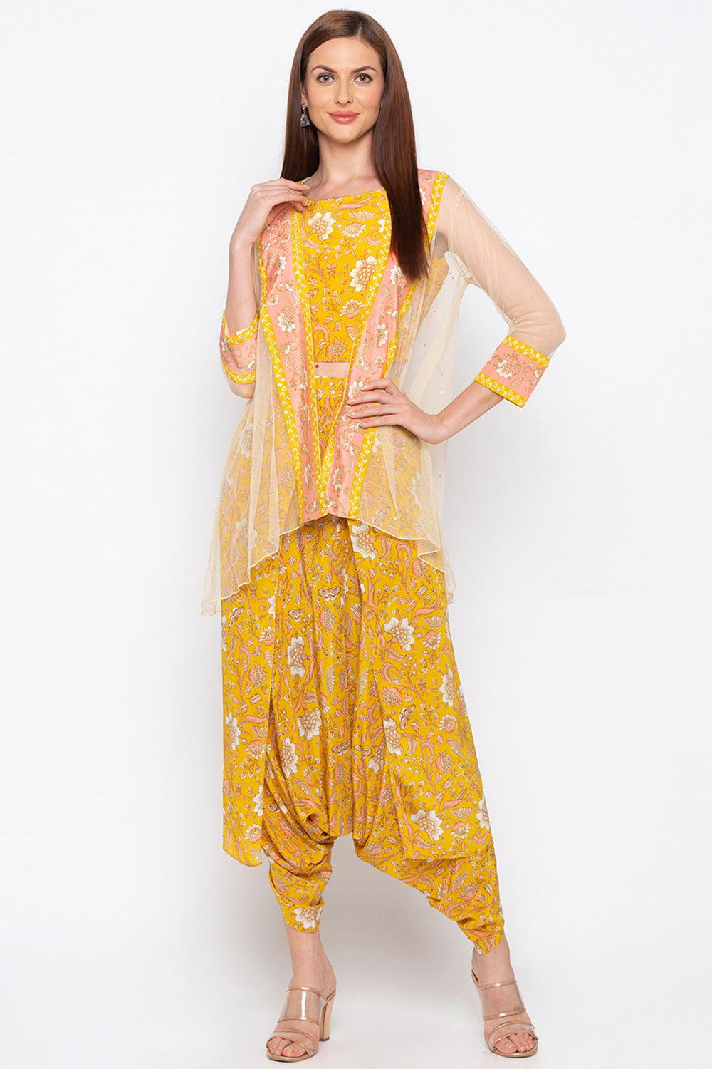 Wild-Flower Printed Dhoti Set With Jacket