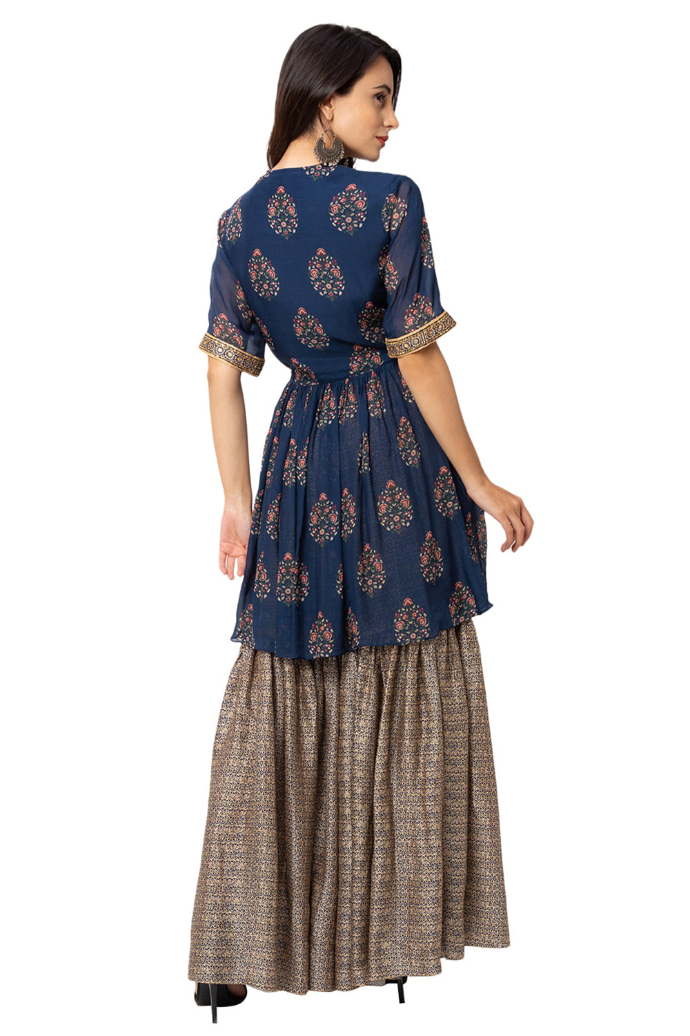 Printed Overlap Long Top With Printed Sharara Pants