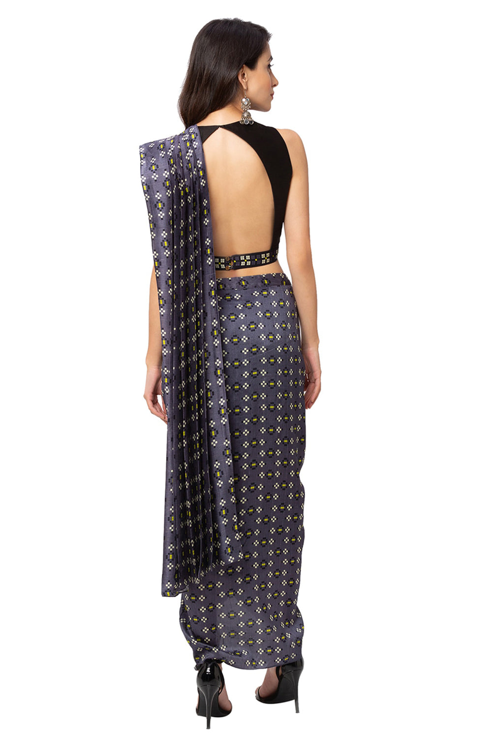 Emrbroidred Crop Top With Pre Drape Saree