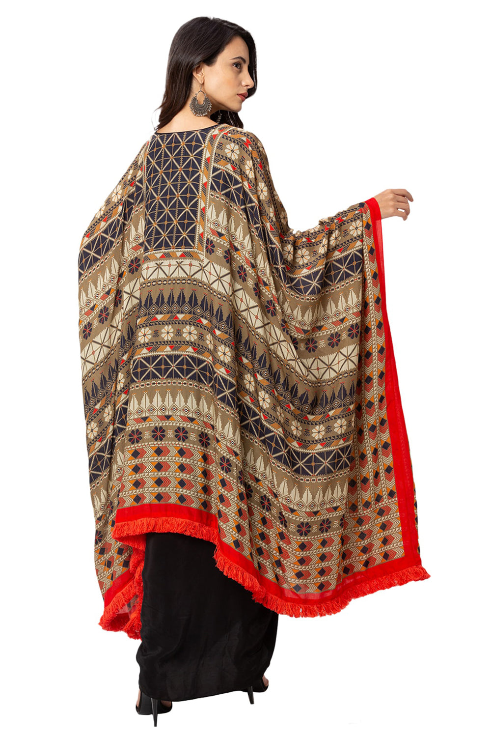 Top And Draped Skirt With Printed Kaftan Style Jacket