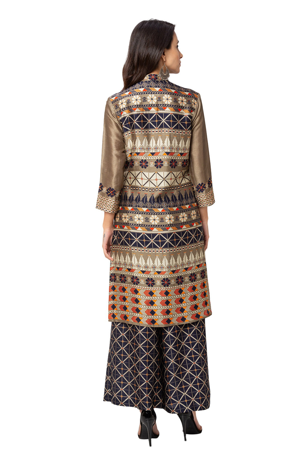 Embroidered Kurta With Printed Palazzo Pants