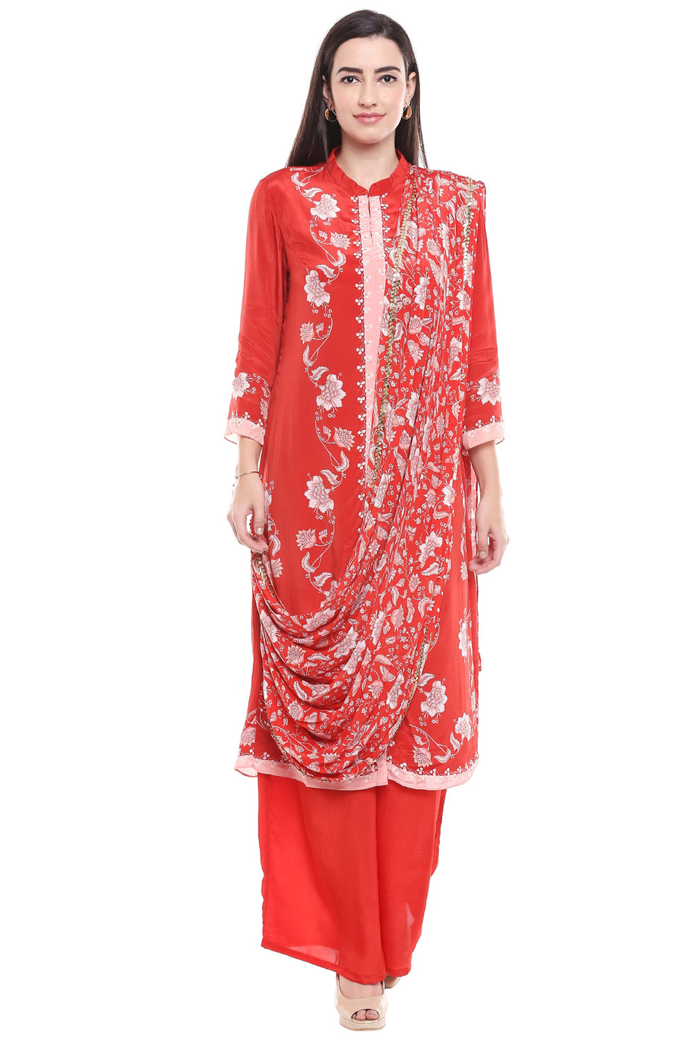 Wild-Flower Printed Palazzo Set With Drape Dupatta