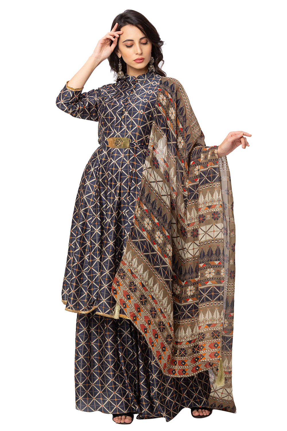 Printed Tunic With Flared Pants And Dupatta