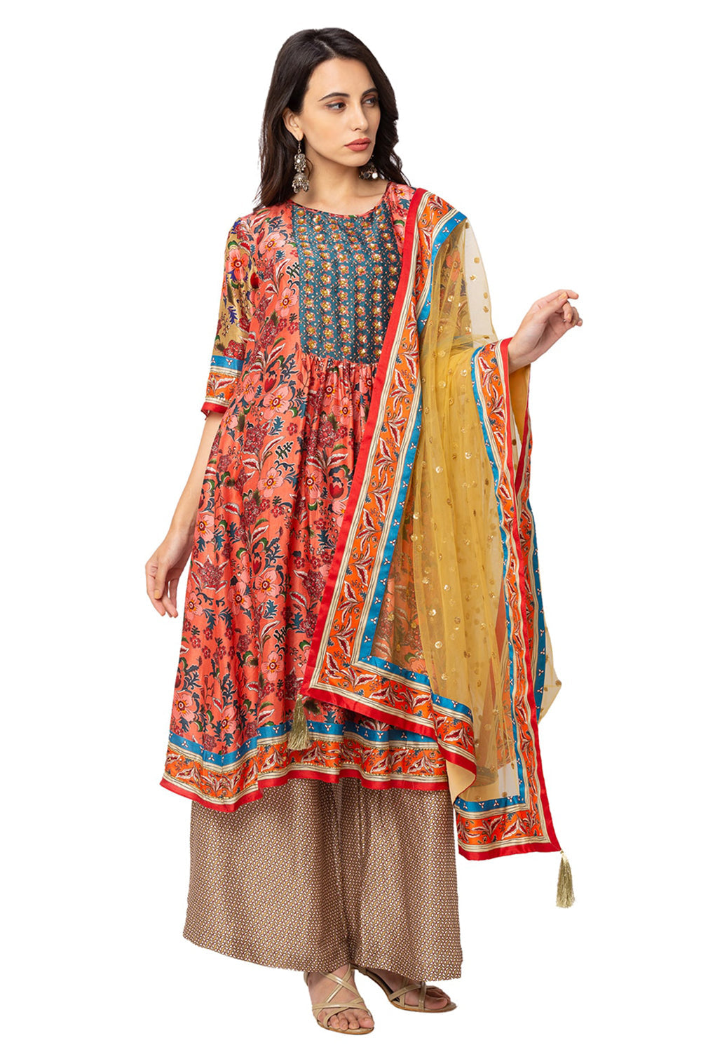 Printed Kurta With Palazzo And Dupatta