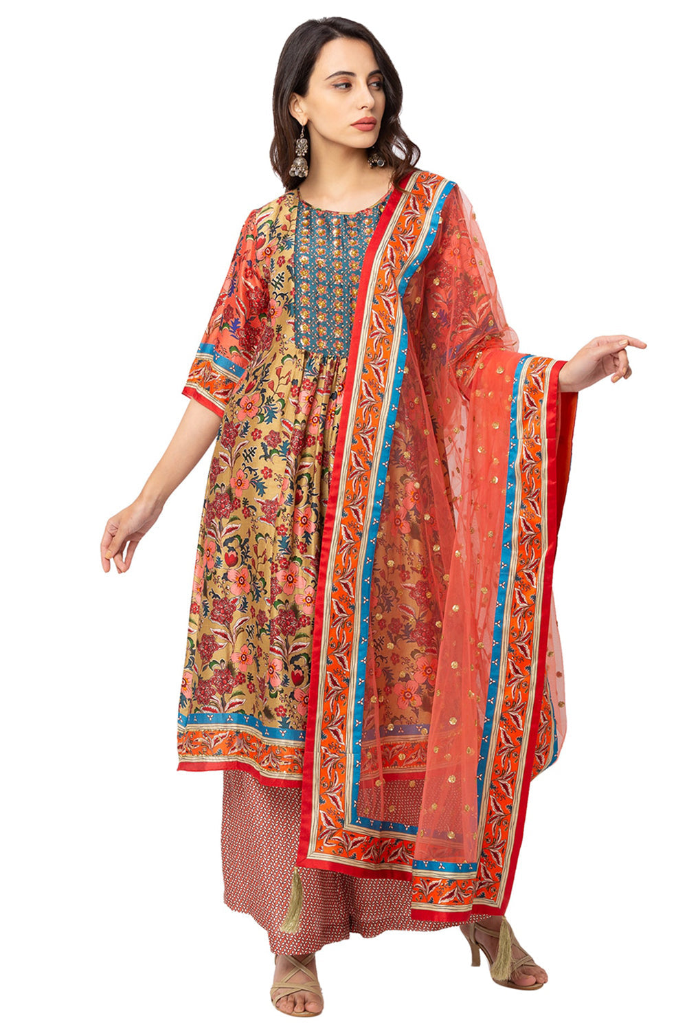 Printed Kurta With Palazzo And Dupatta