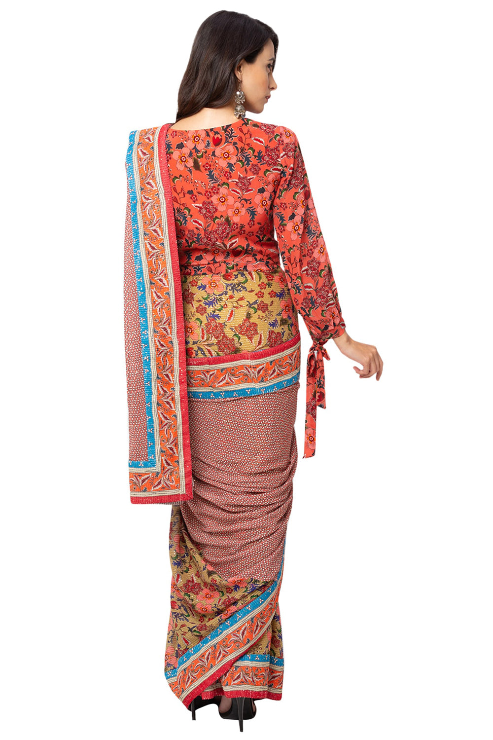 Printed Blouse With Draped Saree