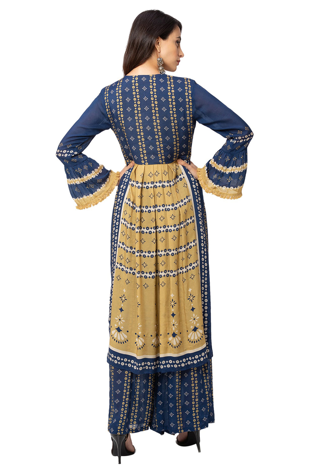 Printed Tunic With Bell Sleeves With Palazzos