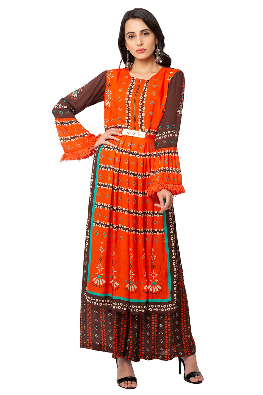 Printed Tunic With Bell Sleeves With Palazzos