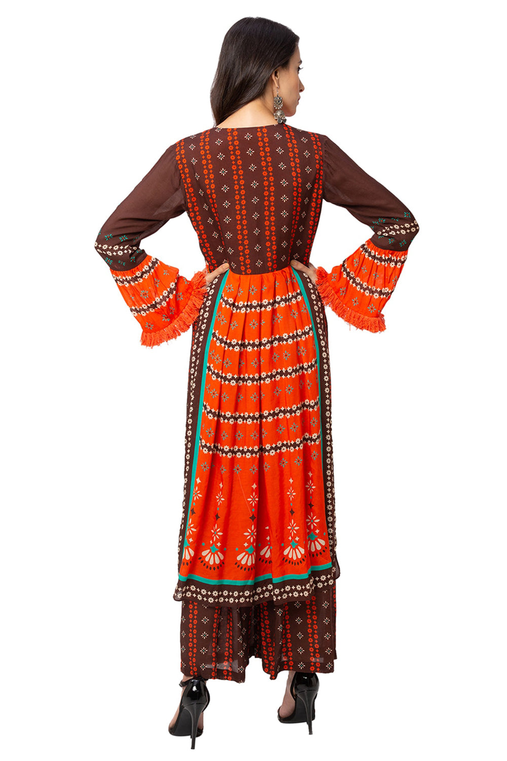 Printed Tunic With Bell Sleeves With Palazzos