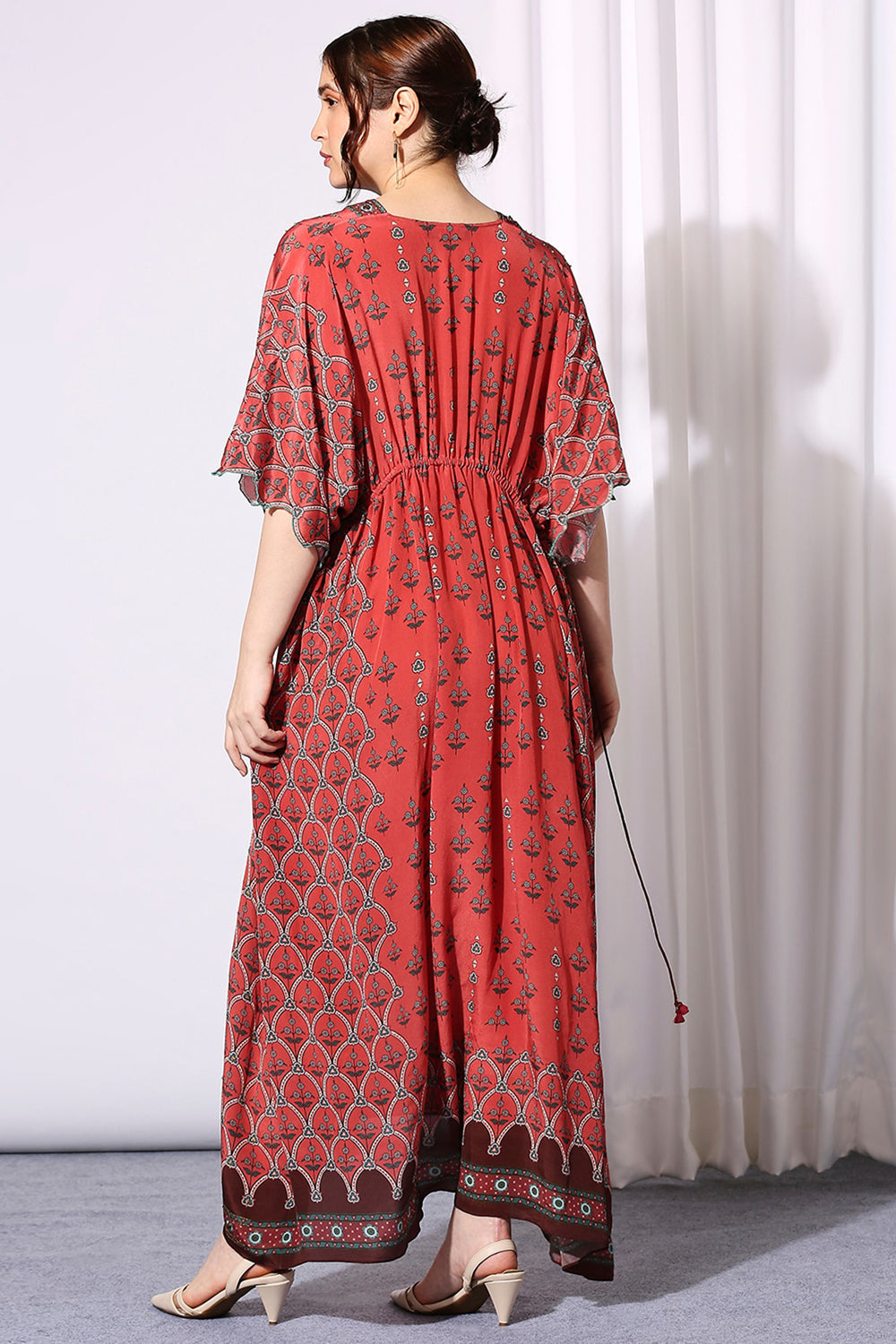 Ethnic Folklore Kaftaan Dress With Waist Tie-Up