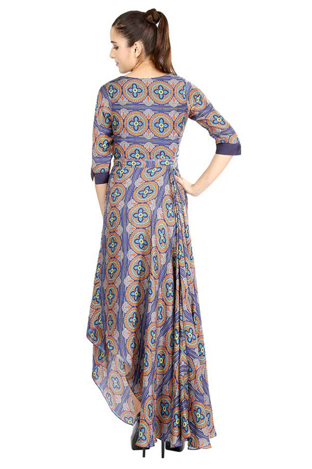 Azuleza Printed Drape Dress With Waist Tie-Up