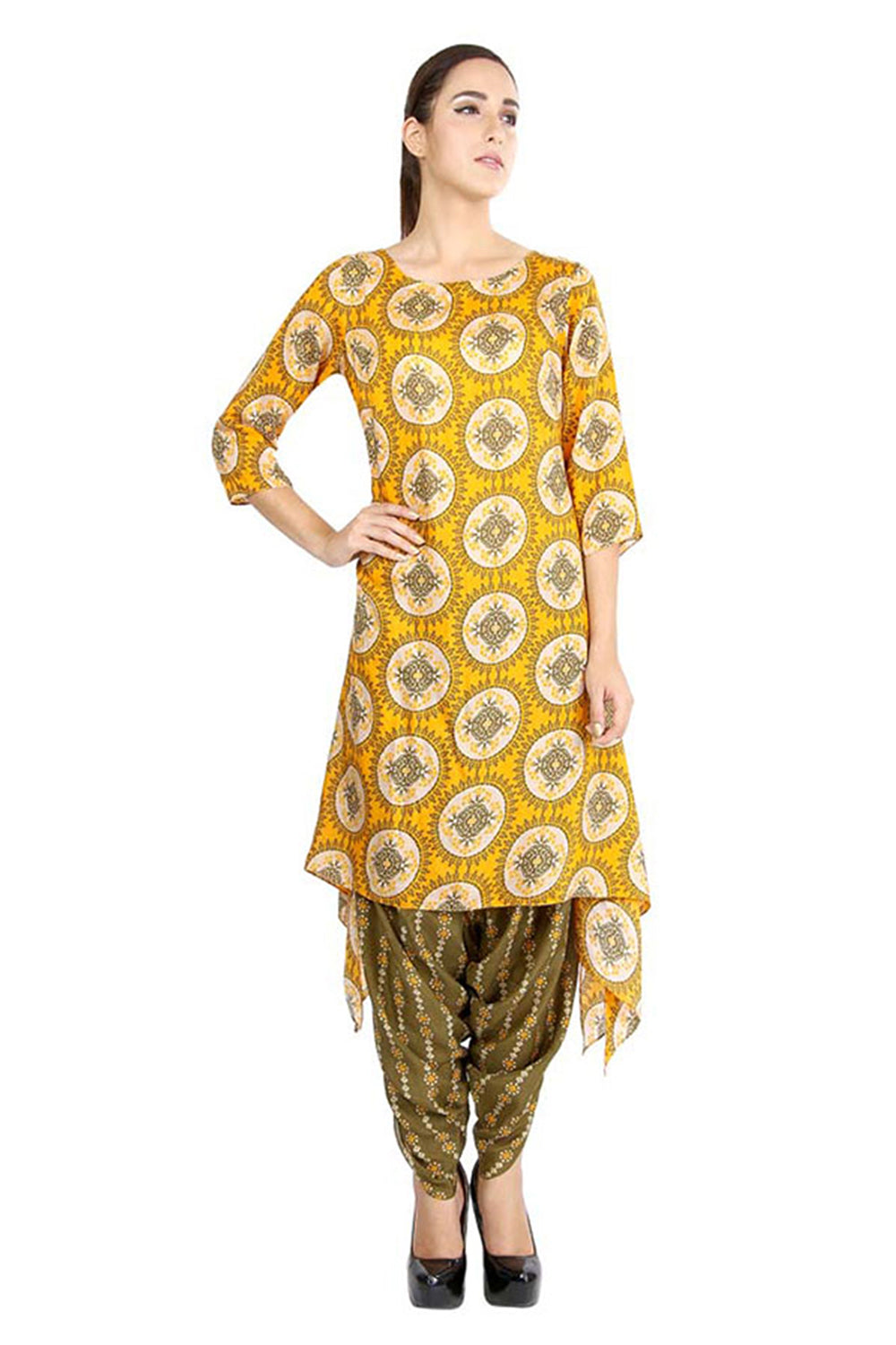 Azuleza Printed Asymmetrical Top With Dhoti