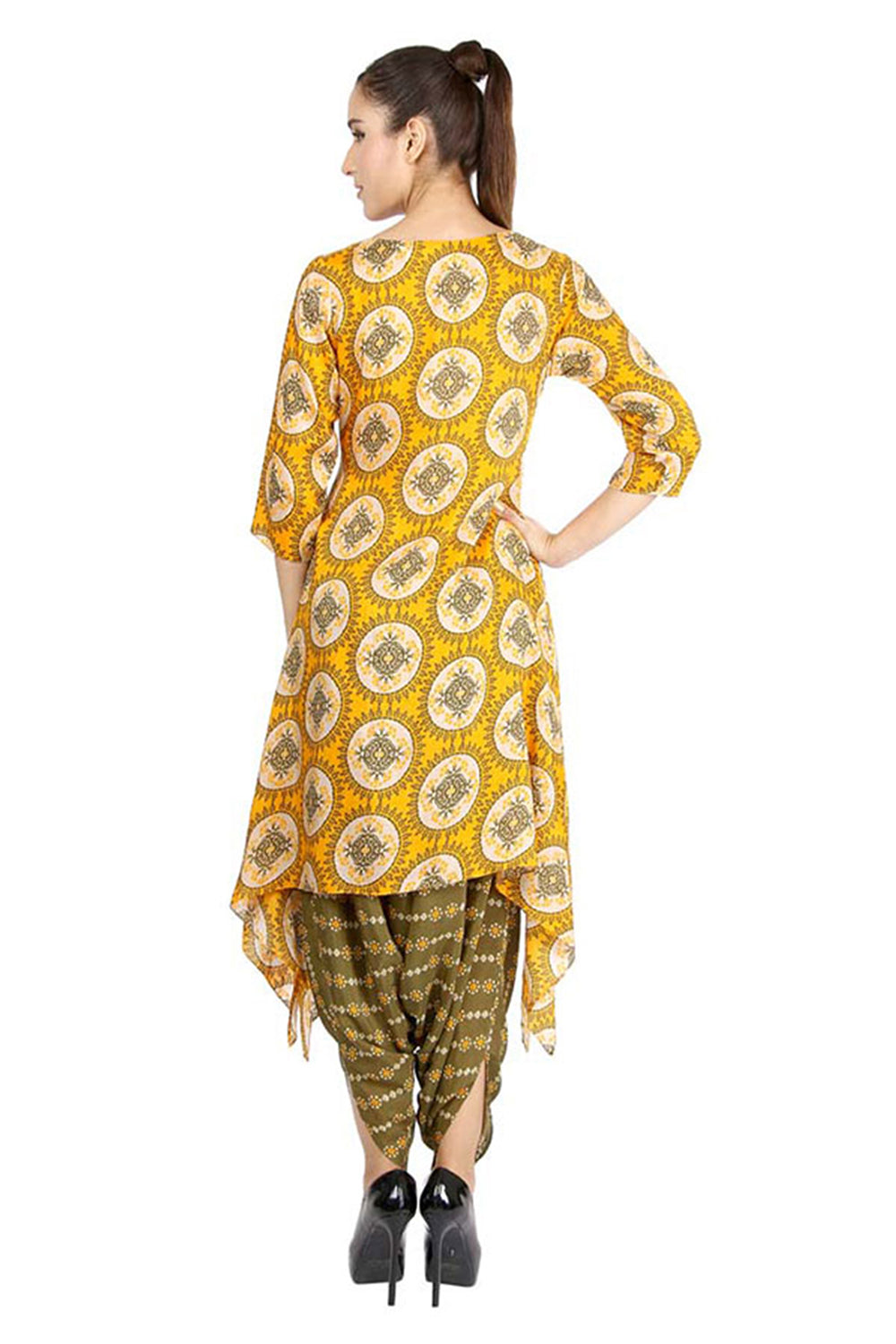 Azuleza Printed Asymmetrical Top With Dhoti